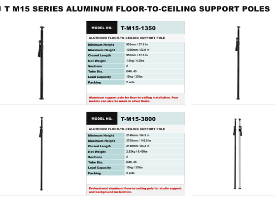 HAFE TM15 Series Aluminum Telescopic Support Pole with Lightweight Construction, Fast Adjustment, and 15 kg Capacity