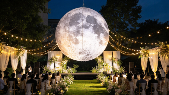 Moon Inflatable Balloon Light with Custom Printing for 360° Ambient Illumination and Helium-Ready Installation