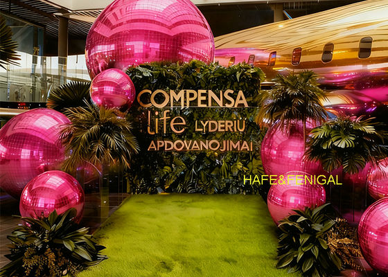 Dia.1m Şişme Parlak PVC Pembe Ayna Balon Düğünler ve Partiler İçin