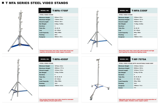 HAFE TMYA TMFA Serisi Ağır Hizmet Tipi Çelik Film Işık Standı, 40 kg Yük Kapasiteli ve 5840 mm'ye Kadar Ayarlanabilir Yükseklik