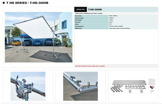 HAFE T HD Serisi 2400 × 2400mm ve 3600 × 3600mm Ağır Hizmet Difüzyon Çerçeveli Havai Kelebek Çerçeve Sistemi